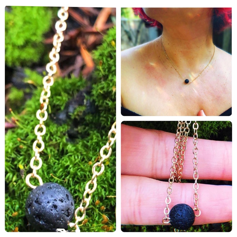 Bohemian Earthy Grounding Lava Stone Single Drop Black Lava Stone Necklace